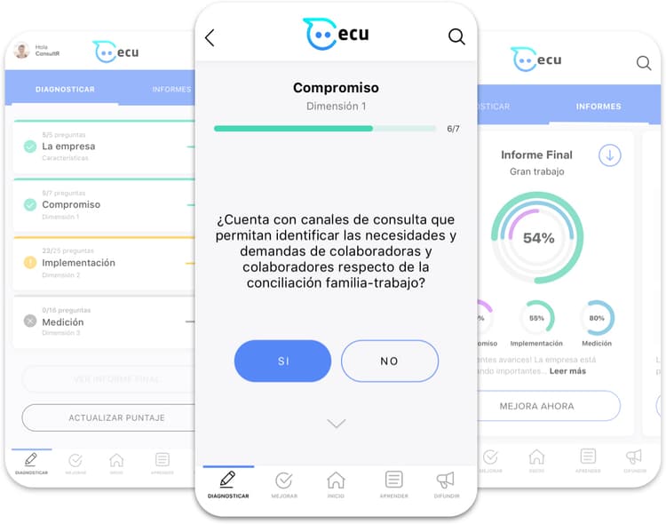 Screens of the Companies that Care platform developed for UNICEF Argentina.